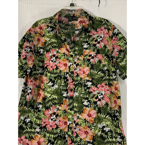 Disney Mickey Mouse Floral Hawaiian Shirt Mens L Button Up Tropical Authentic - Picture 2 of 6